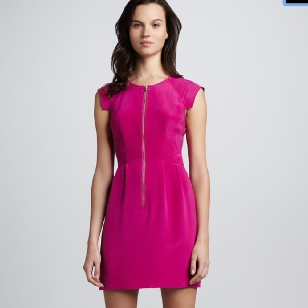 Rebecca Taylor Hot Pink Notch Shoulder Fitted Mini‎ Dress Sz 2